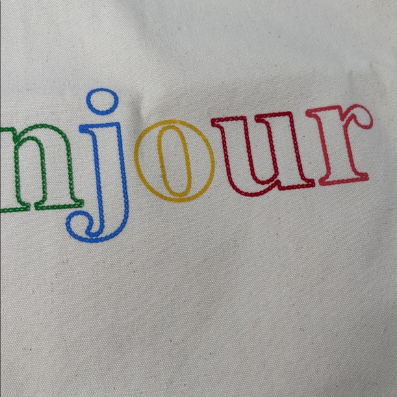 J.Crew Bonjour Embroidered Cotton Tote Bag 🌈 New With Tag - Picture 8 of 11